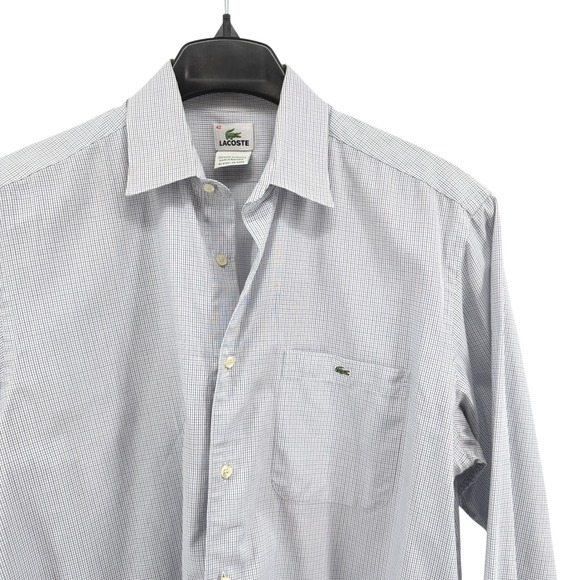 Lacoste Other - Lacoste Mens 42 Pre-Owned Dress Shirt LS Gingham Check Blue White Button Down